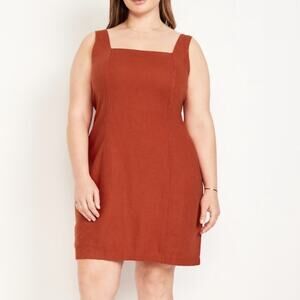Old Navy Bronzed Amber Square-Neck Linen-Blend Mini Dress